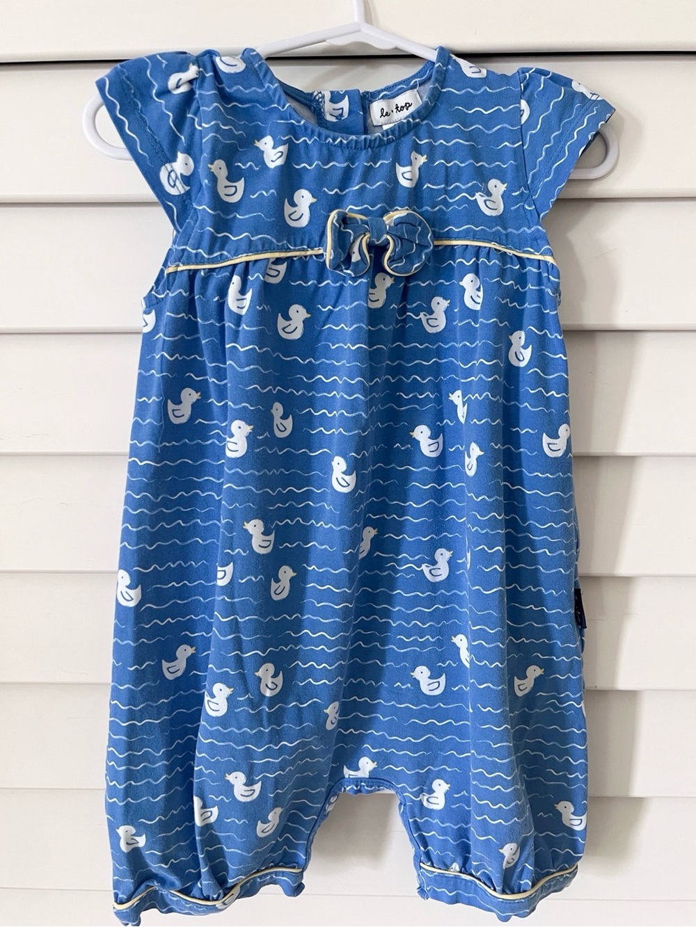 Blue Baby Girl Romper with White Duck Print